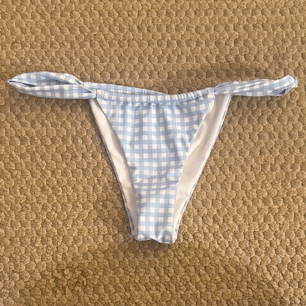 Edikted White Swim Bottoms with Light Blue Trim